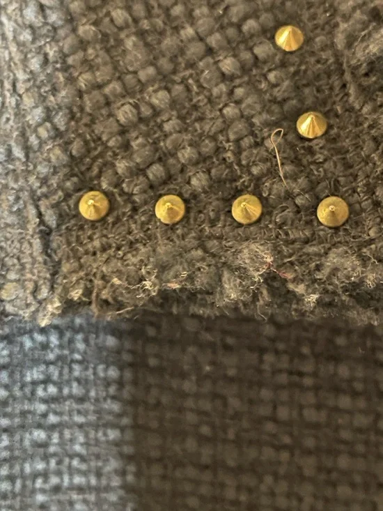 David Kahn Black Tweed Jacket Faux Leather Sleeves & Gold Stud Hardware Sz S - Picture 4 of 7